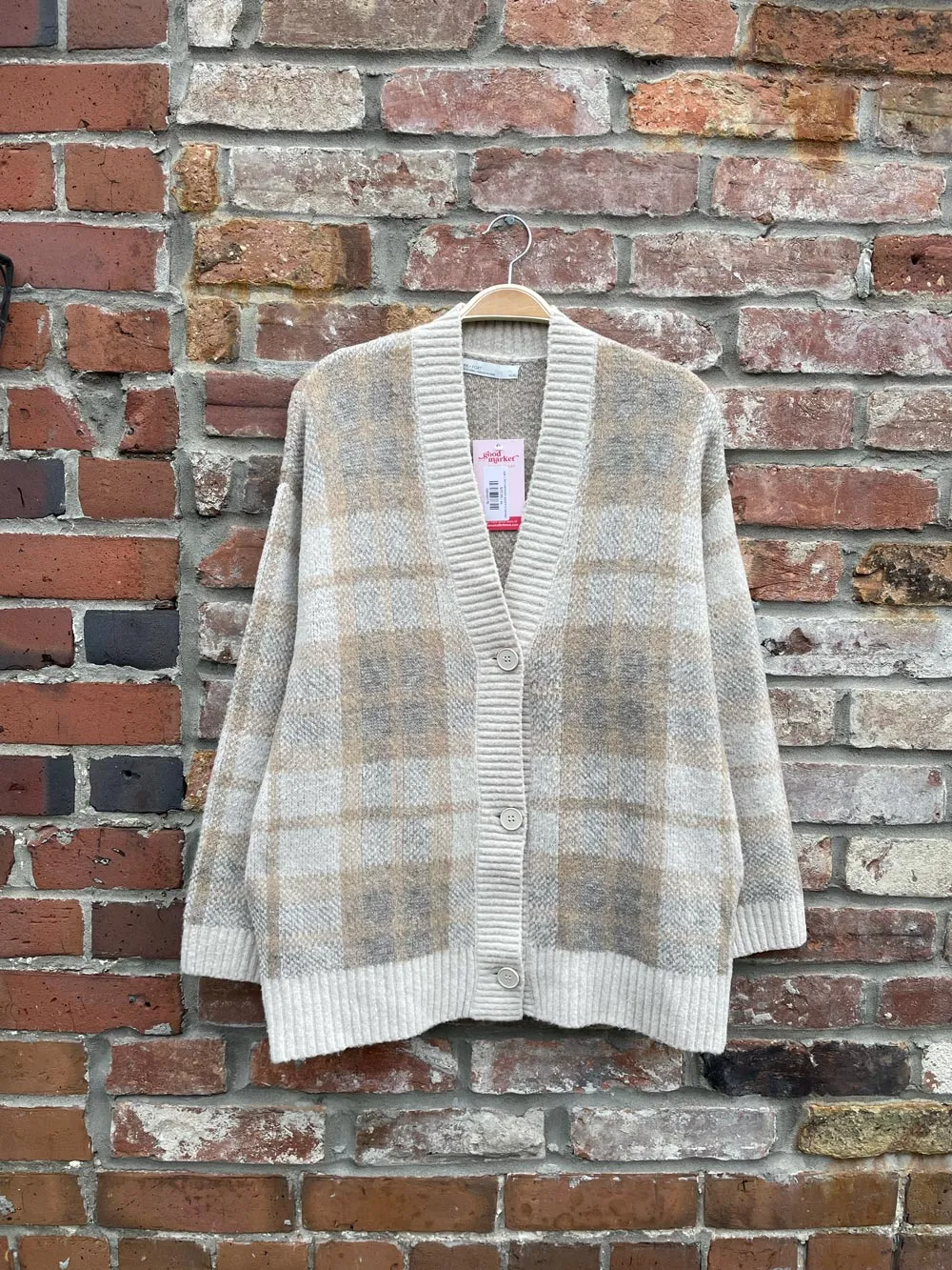 oak   fort oversized plaid knit cardigan