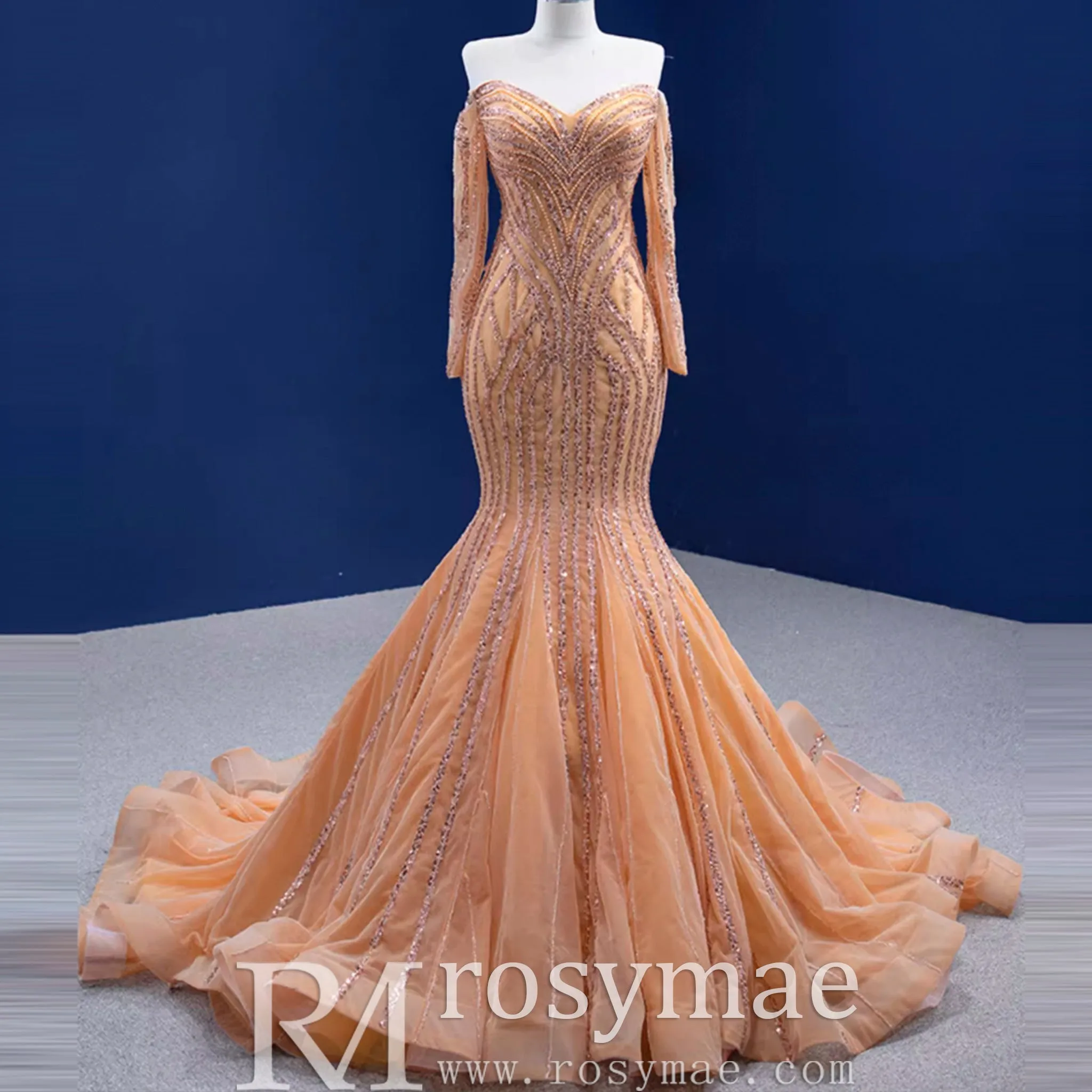 Off the Shoulder Pageant Dress Mermaid Wedding Dress with Long Sleeve