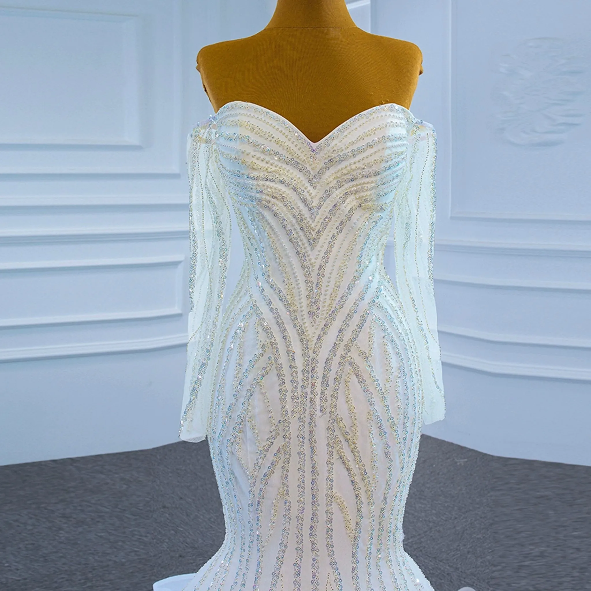 Off the Shoulder Pageant Dress Mermaid Wedding Dress with Long Sleeve