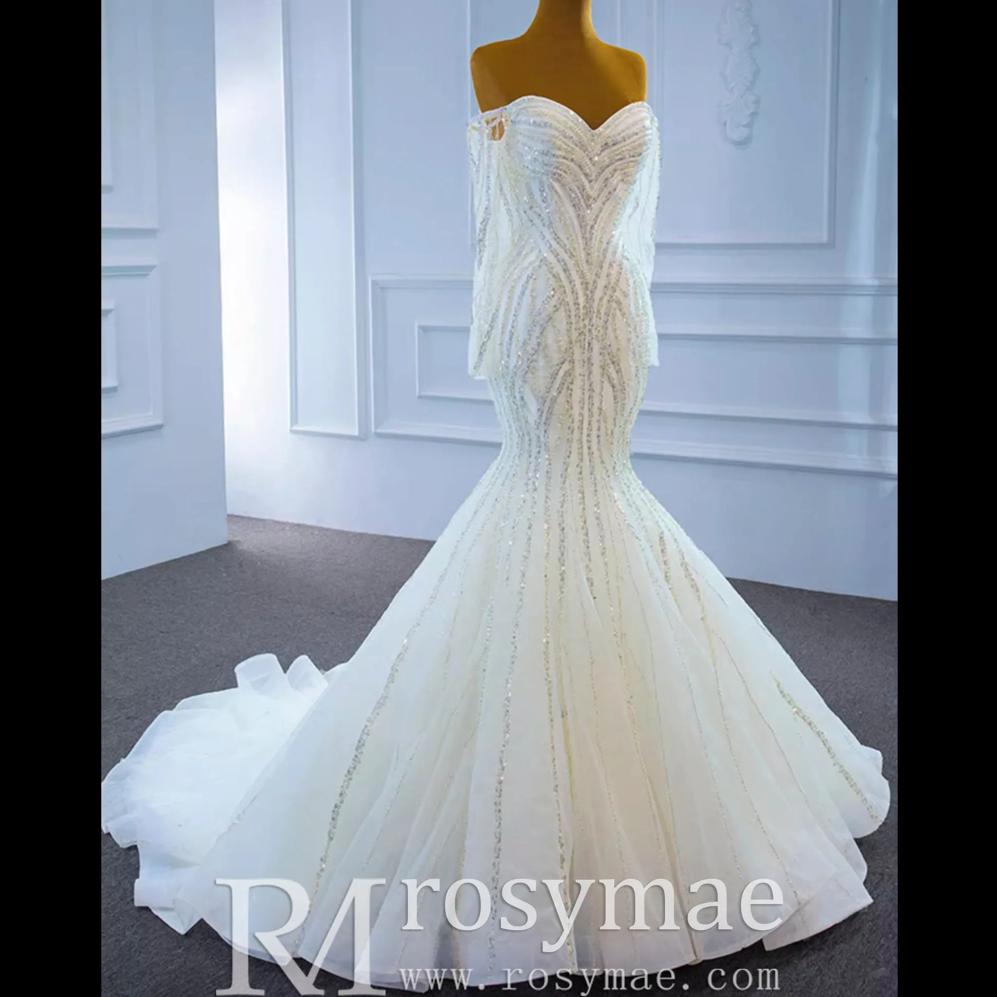 Off the Shoulder Pageant Dress Mermaid Wedding Dress with Long Sleeve