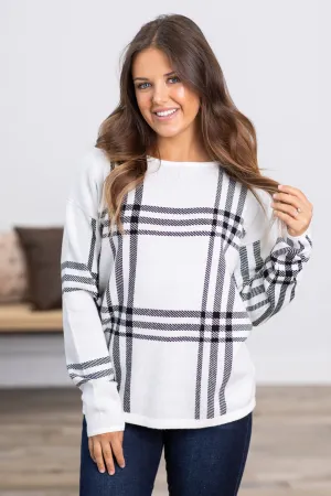Off White and Black Plaid Sweater
