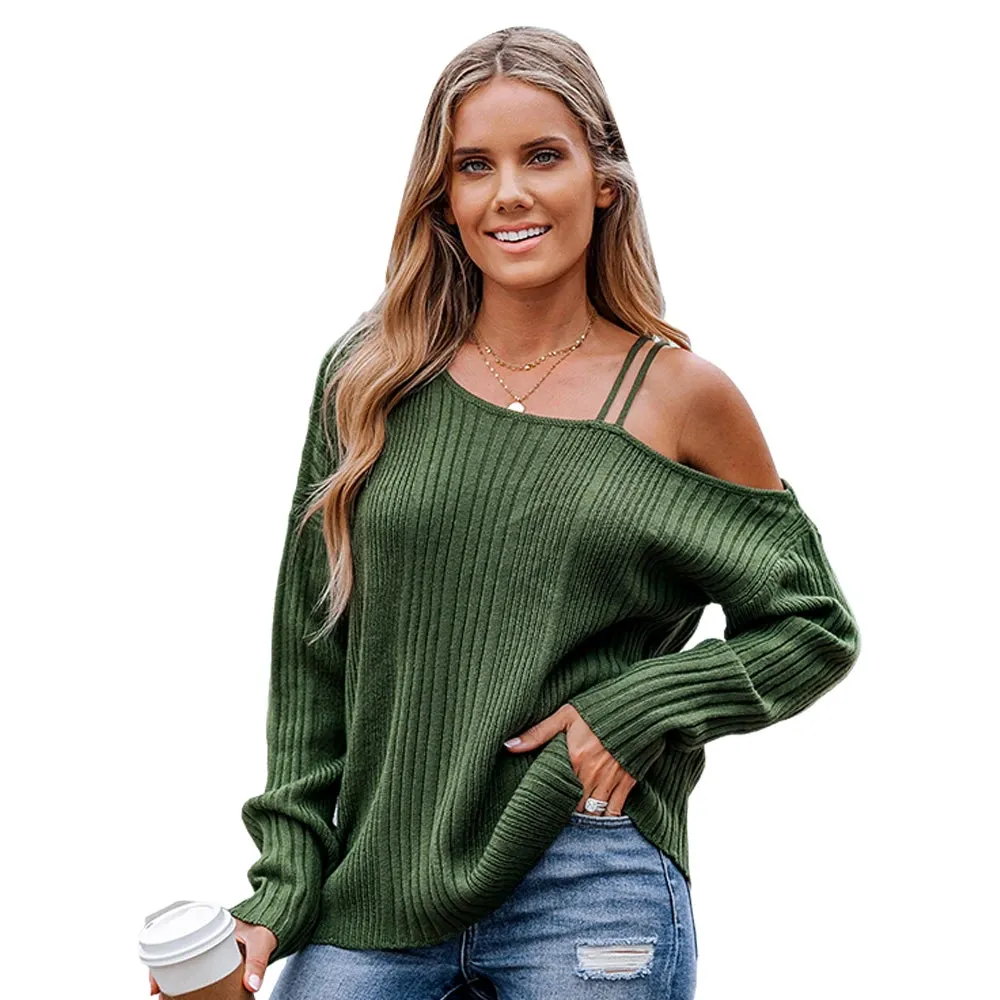 One-Shoulder Ribbed Sweater