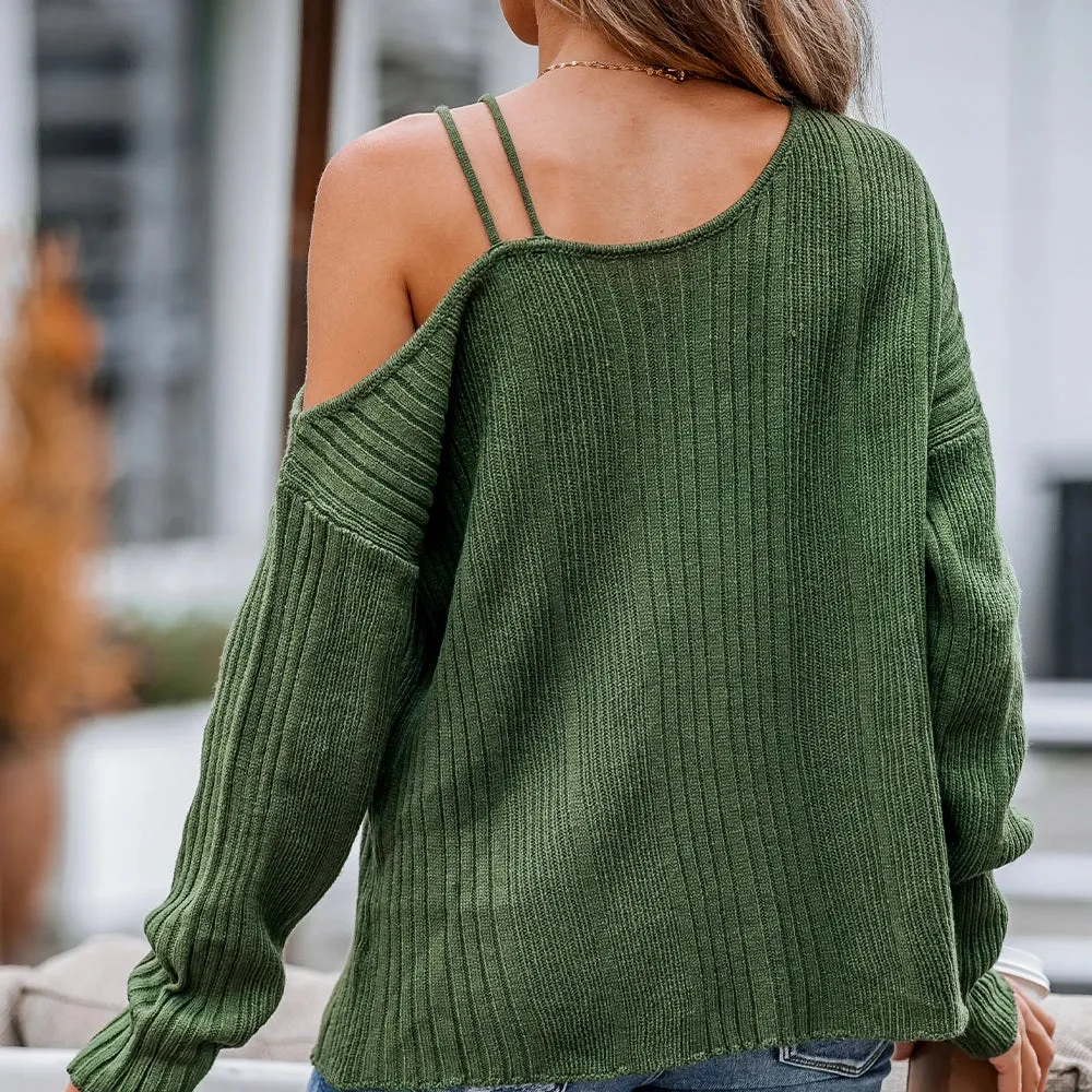 One-Shoulder Ribbed Sweater