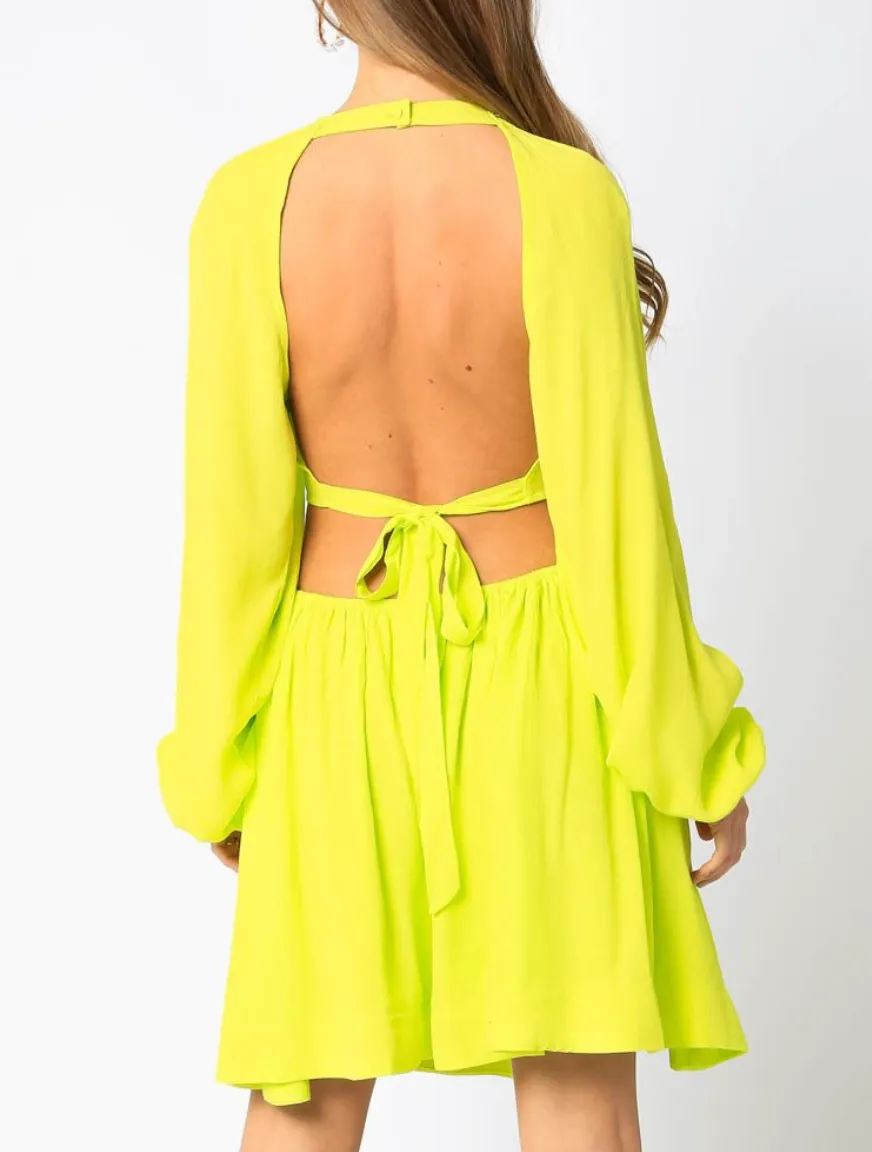 Open Back Bubble Sleeve Dress