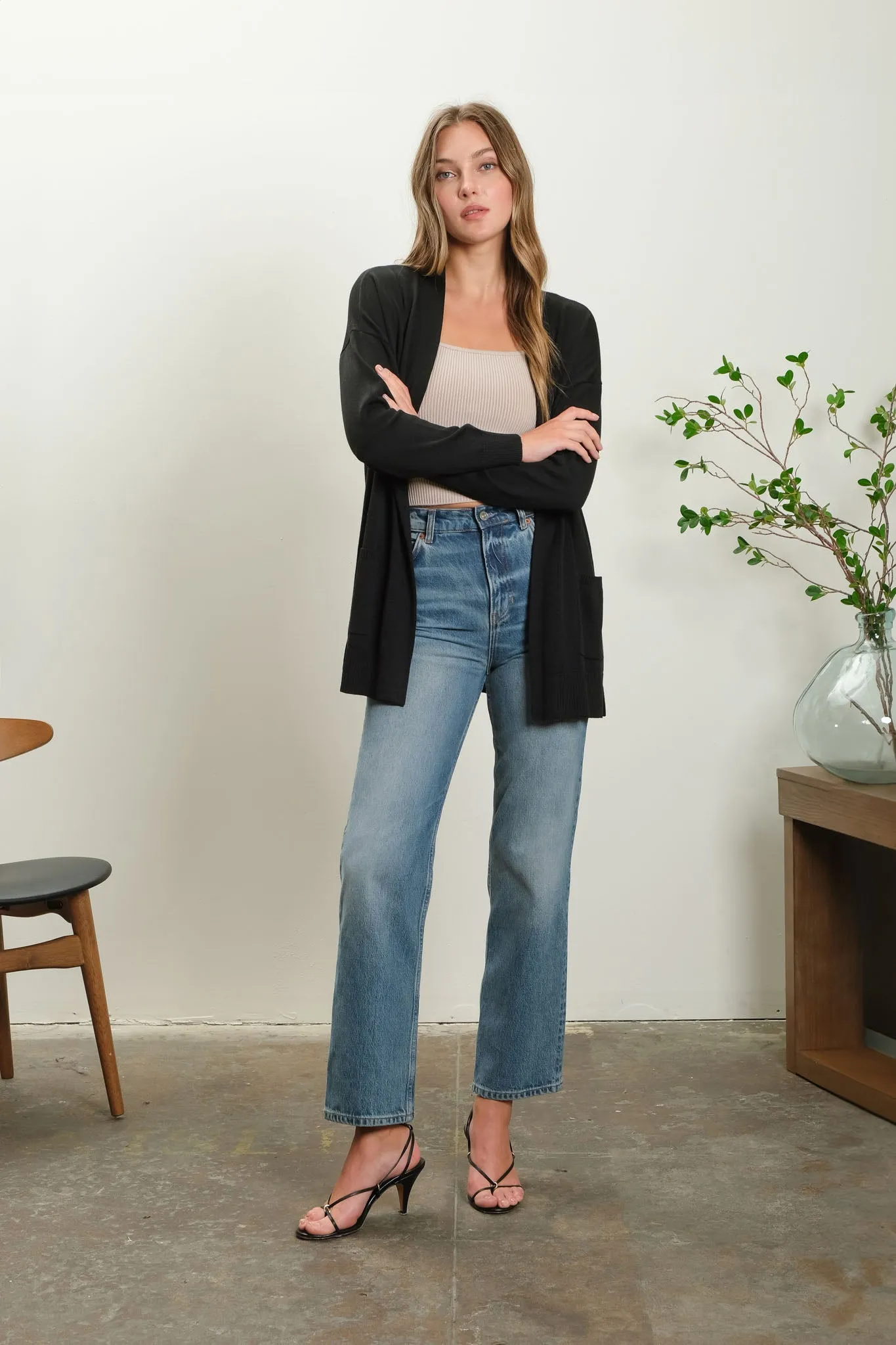 OPEN FRONT KNIT CARDIGAN