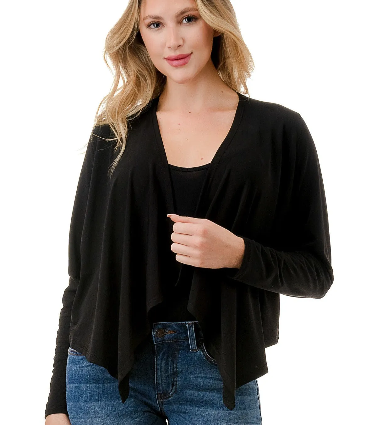 Open Front Short Knit Cardigan - Black