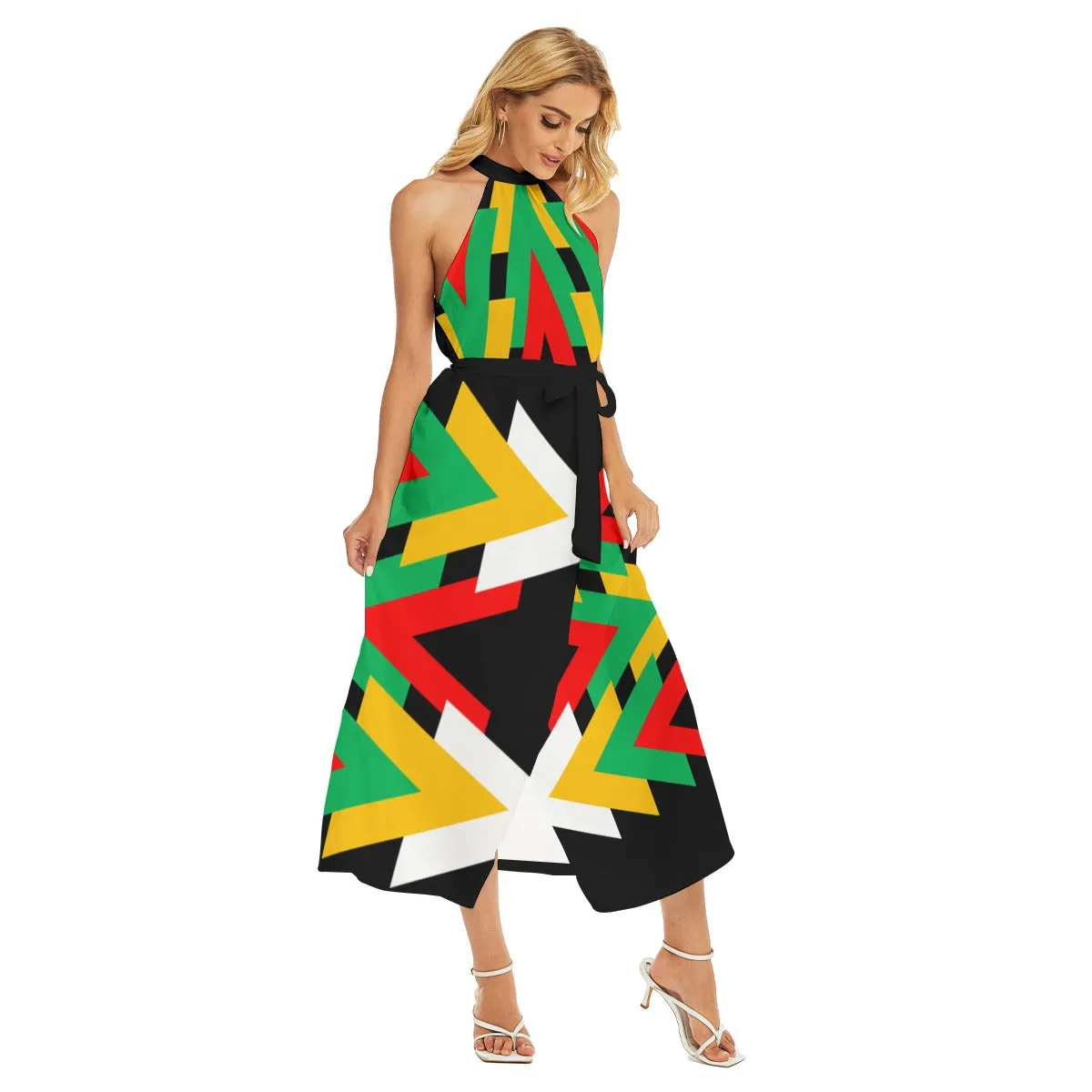 Origen Destination Women's Wrap Hem Belted Halter Dress