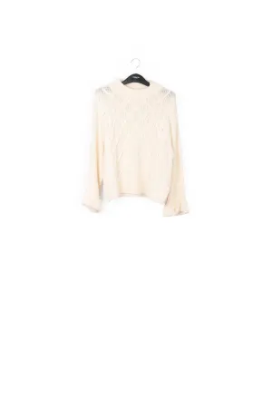 Oversized cable-knit wool blend sweater in off-white