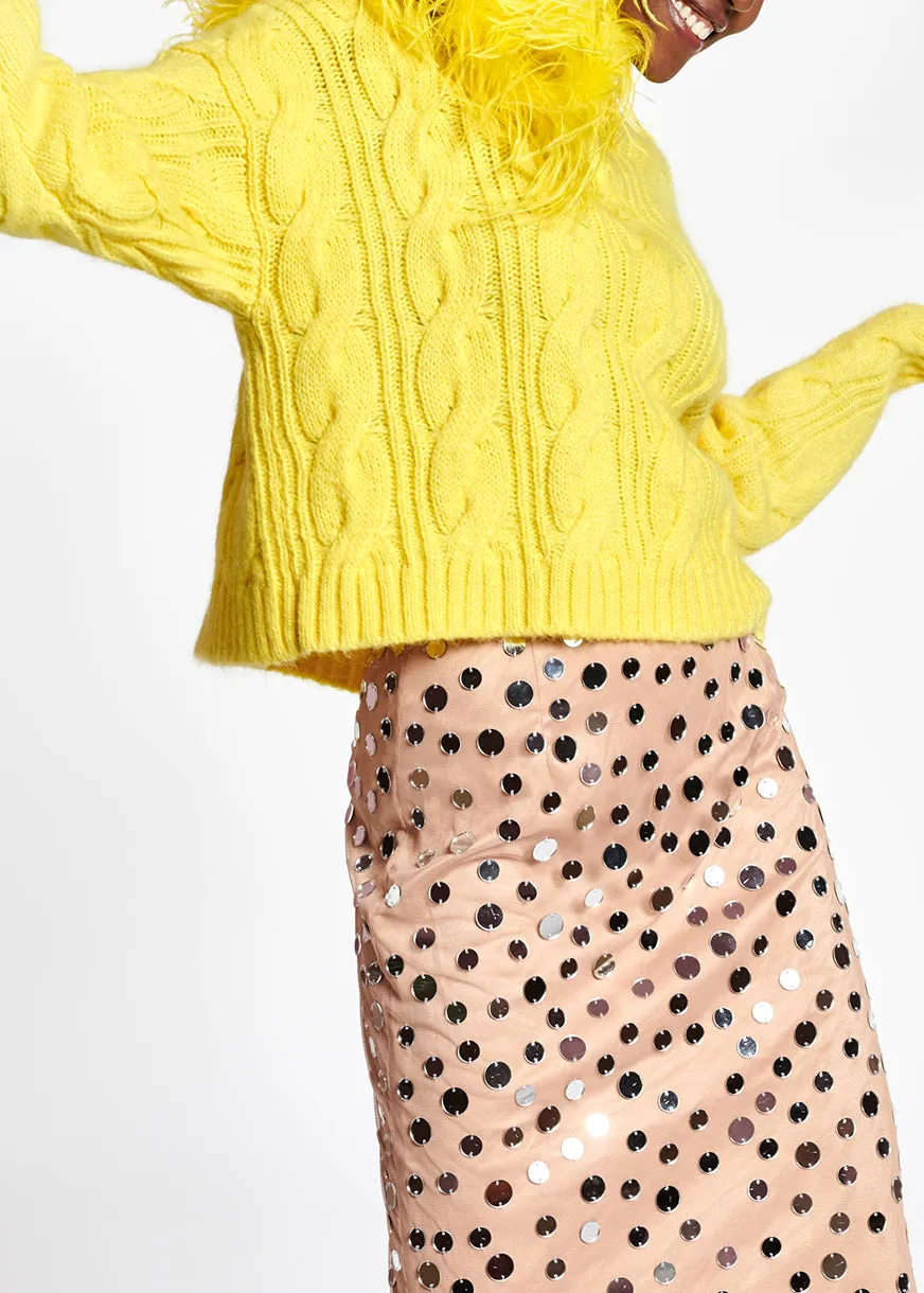 Pastel yellow cable-knit sweater