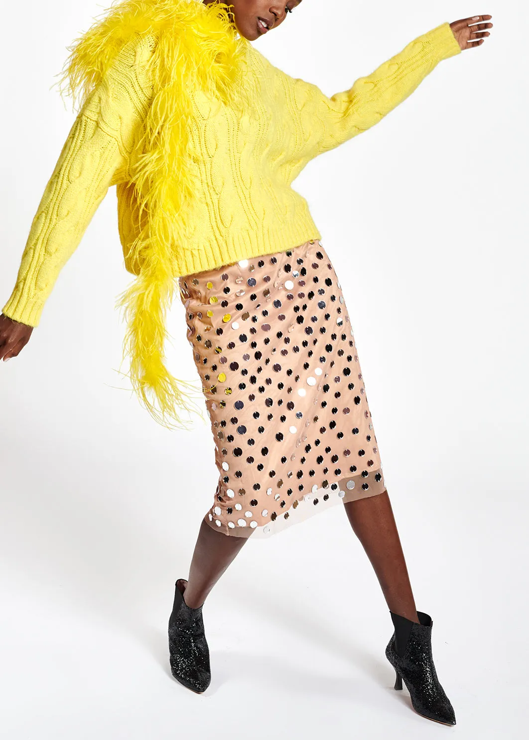 Pastel yellow cable-knit sweater