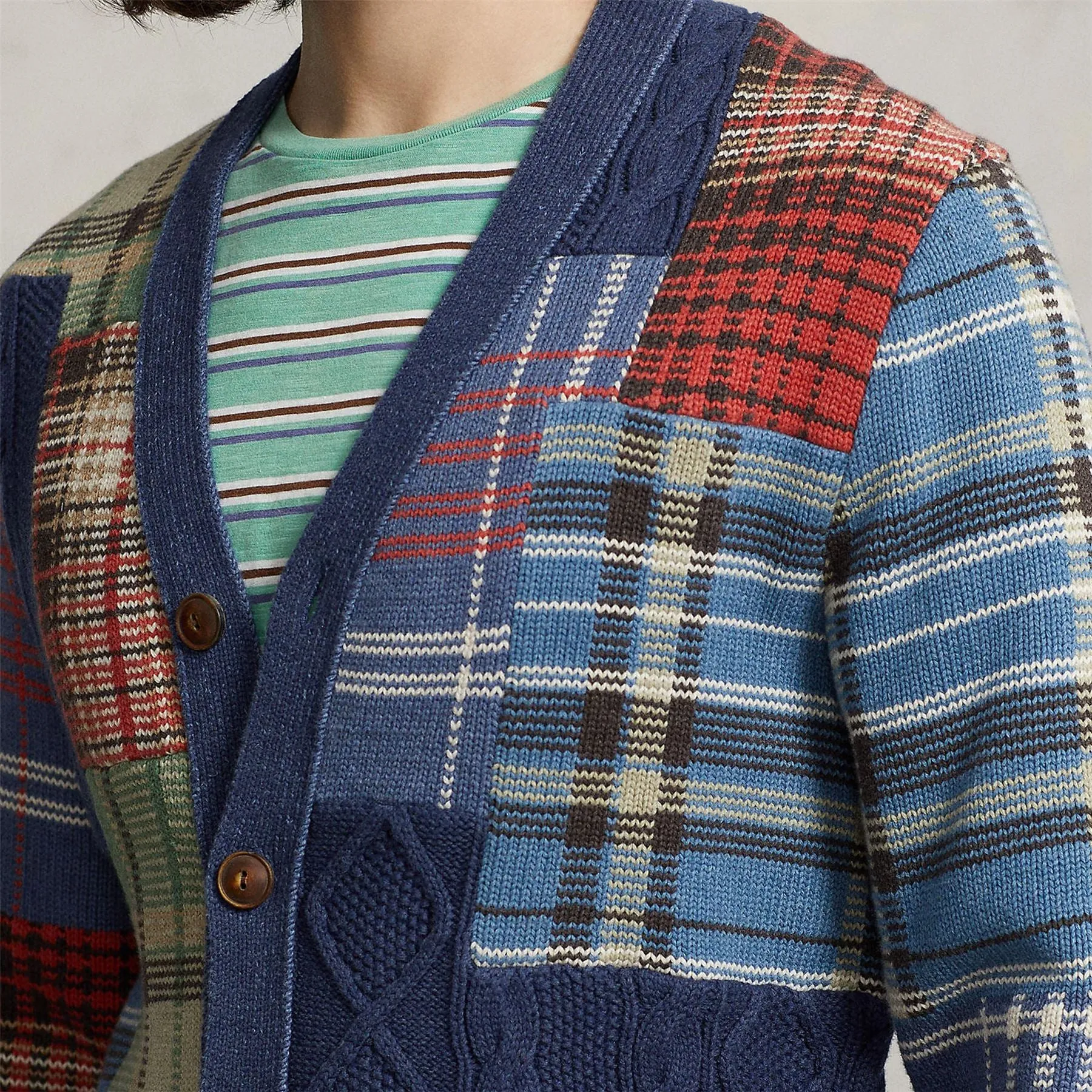 Patchwork Cotton Cardigan Navy Multi