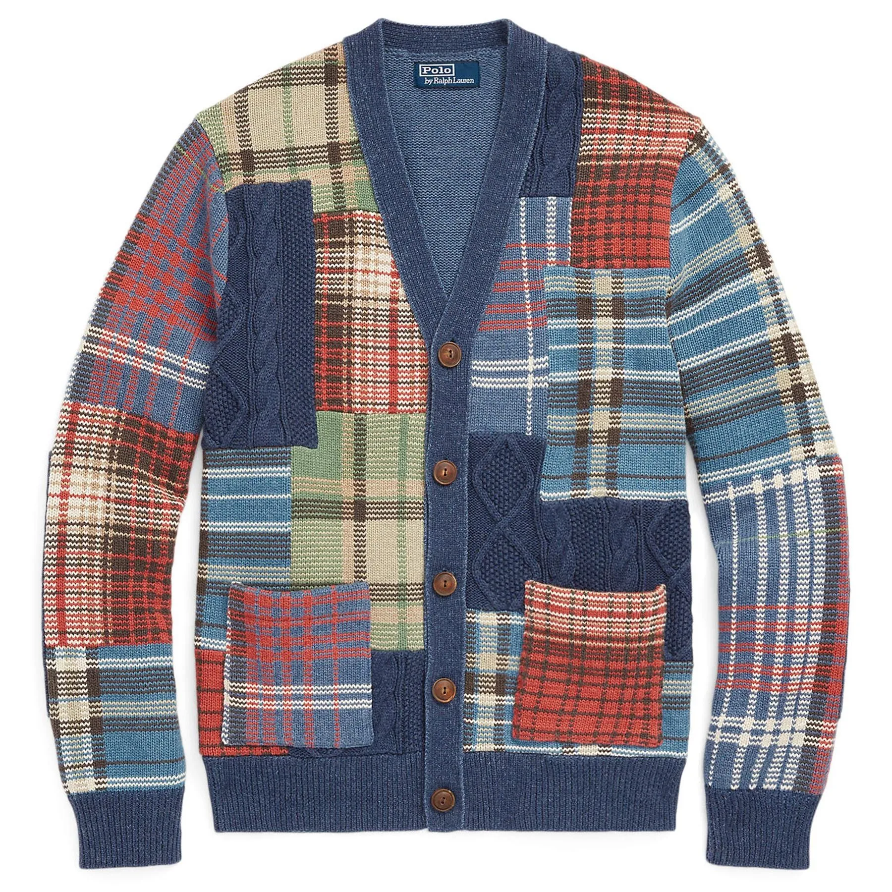 Patchwork Cotton Cardigan Navy Multi