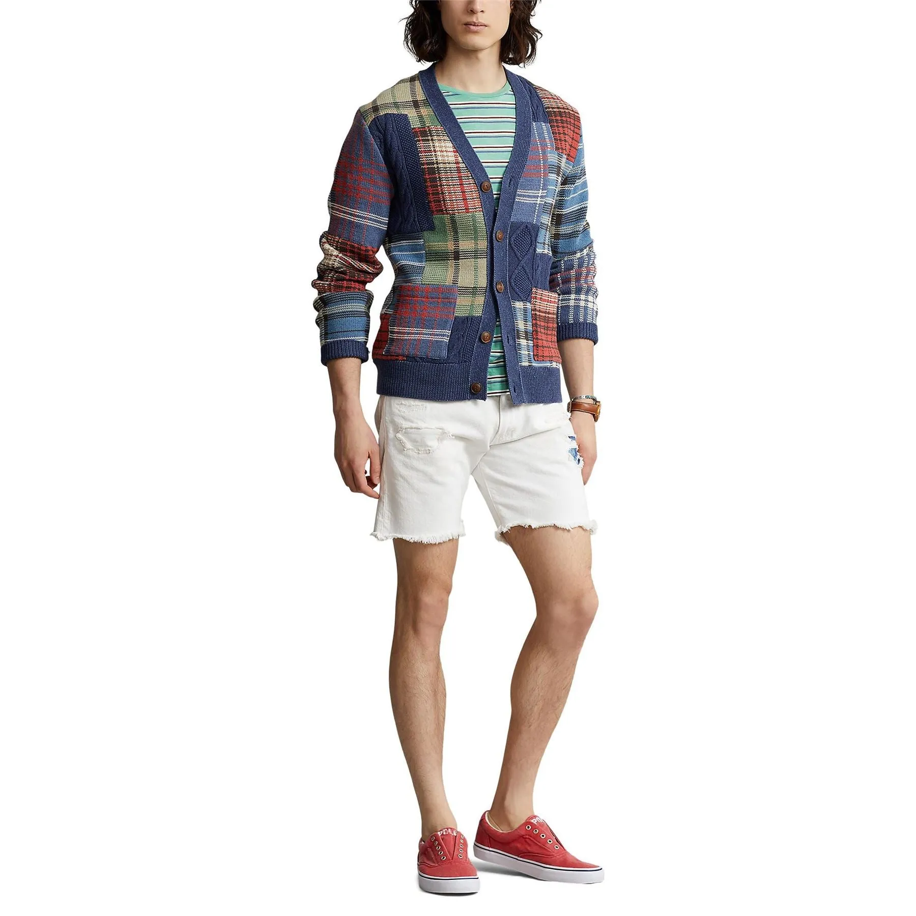 Patchwork Cotton Cardigan Navy Multi
