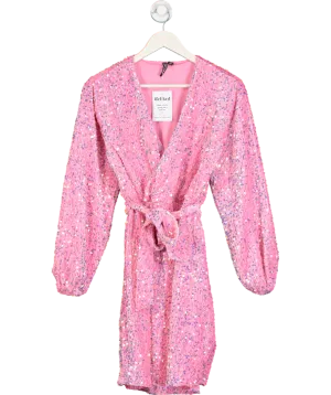 Pieces Pink Sequin Belted Wrap Mini Dress UK XS