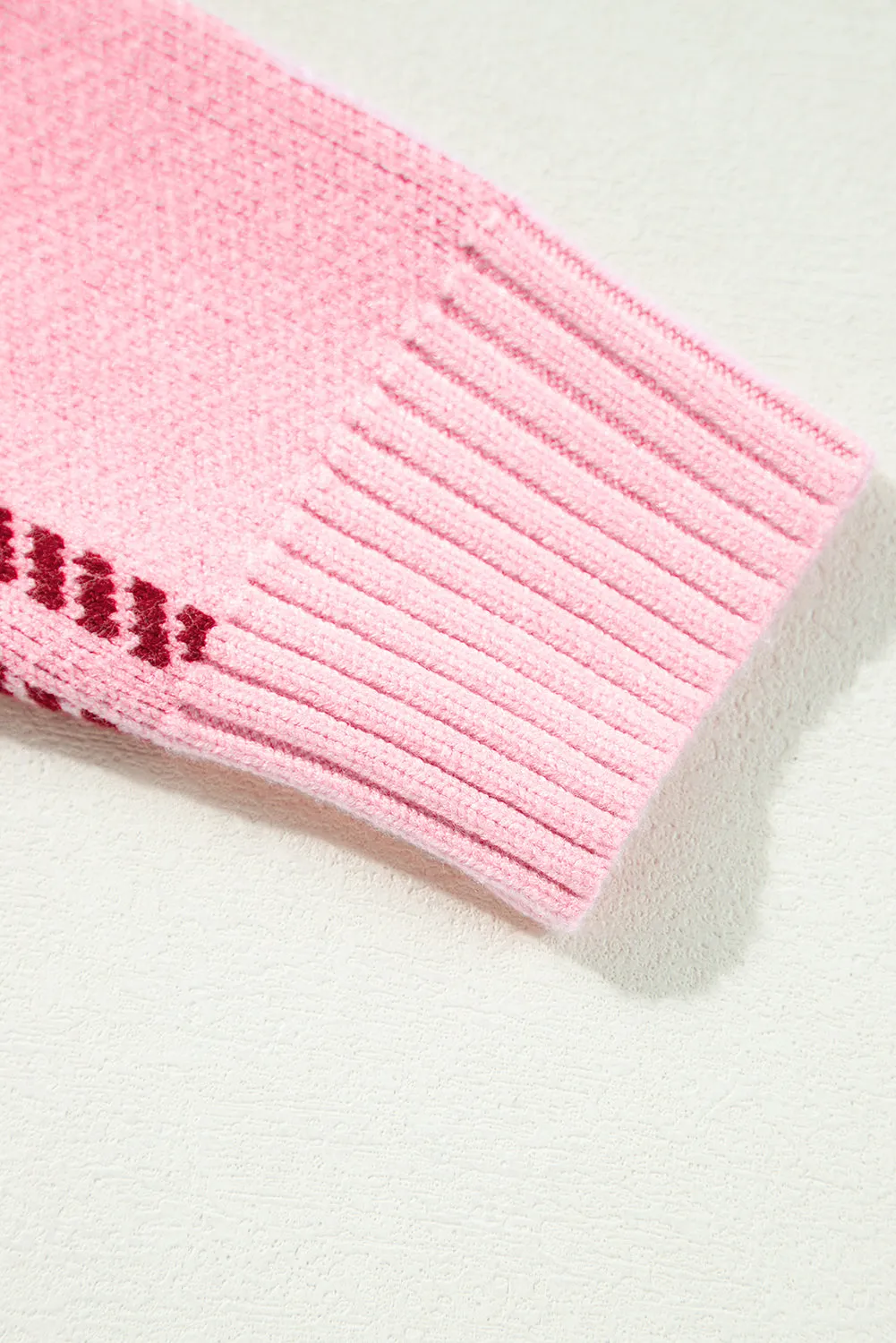 Pink Plaid Pattern Knitted Drop Shoulder Sweater