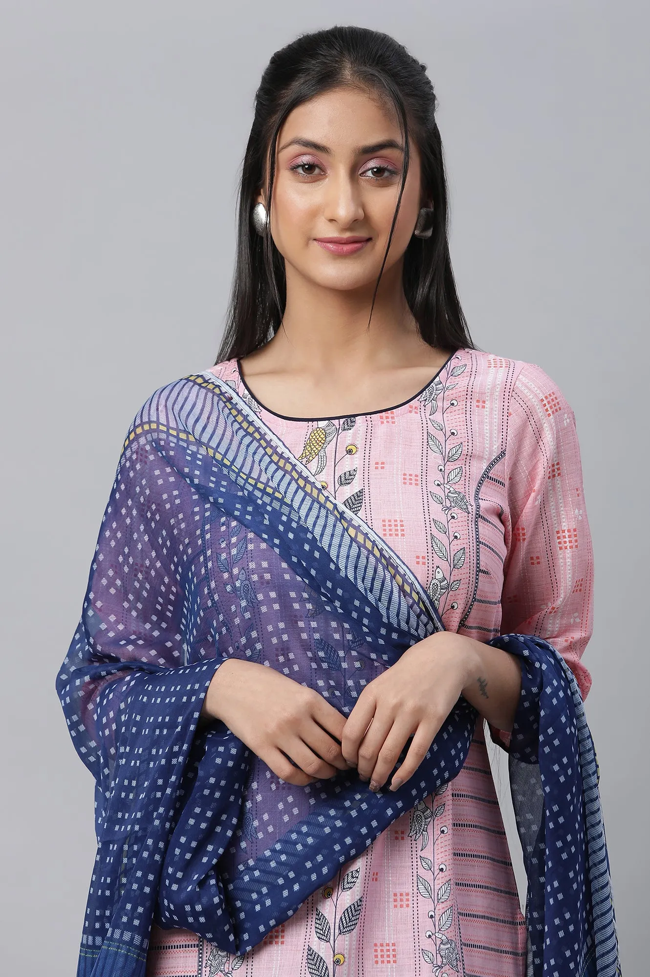 Pink Printed Kurta, Culottes & Dupatta Set