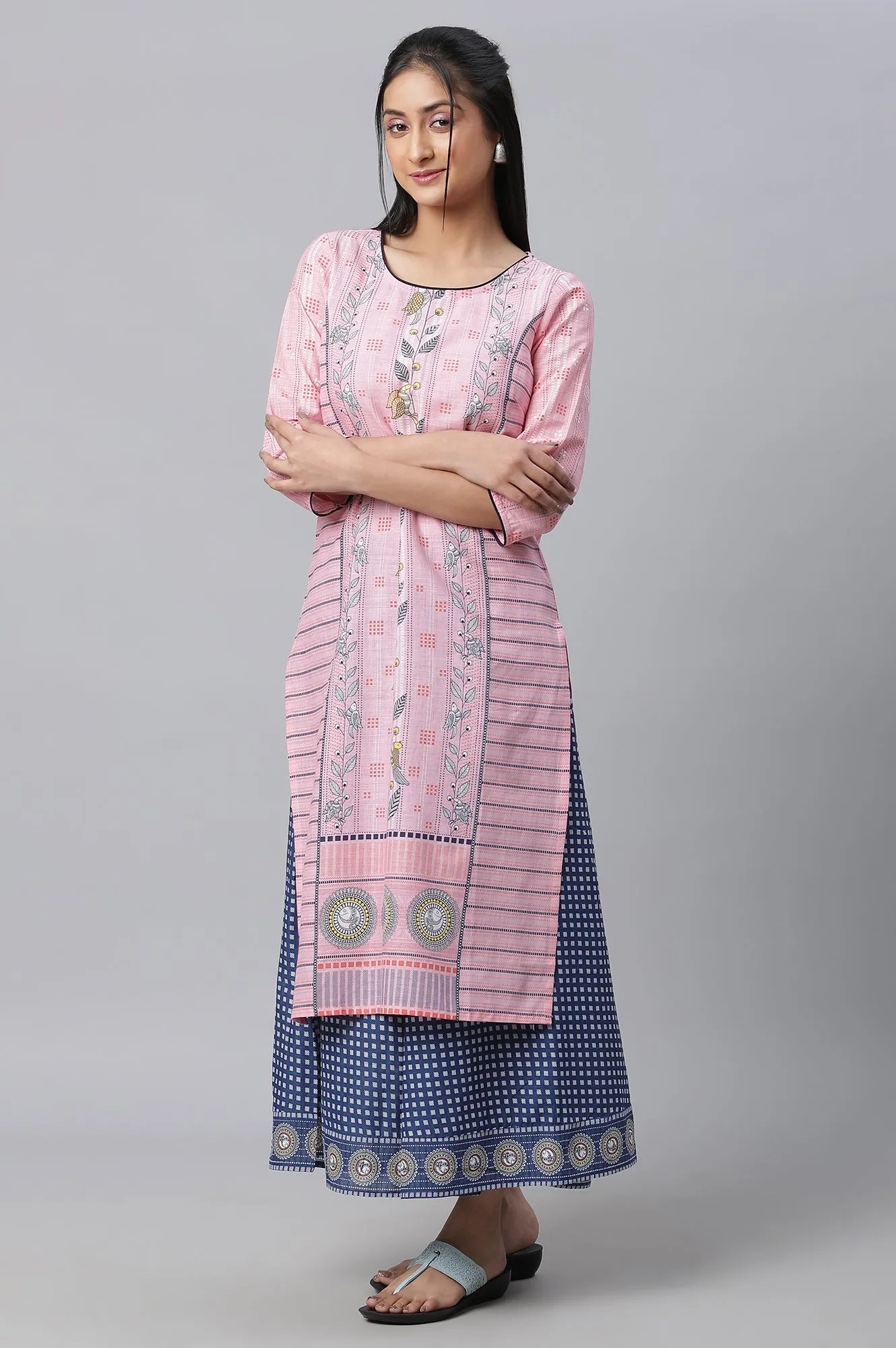 Pink Printed Kurta, Culottes & Dupatta Set