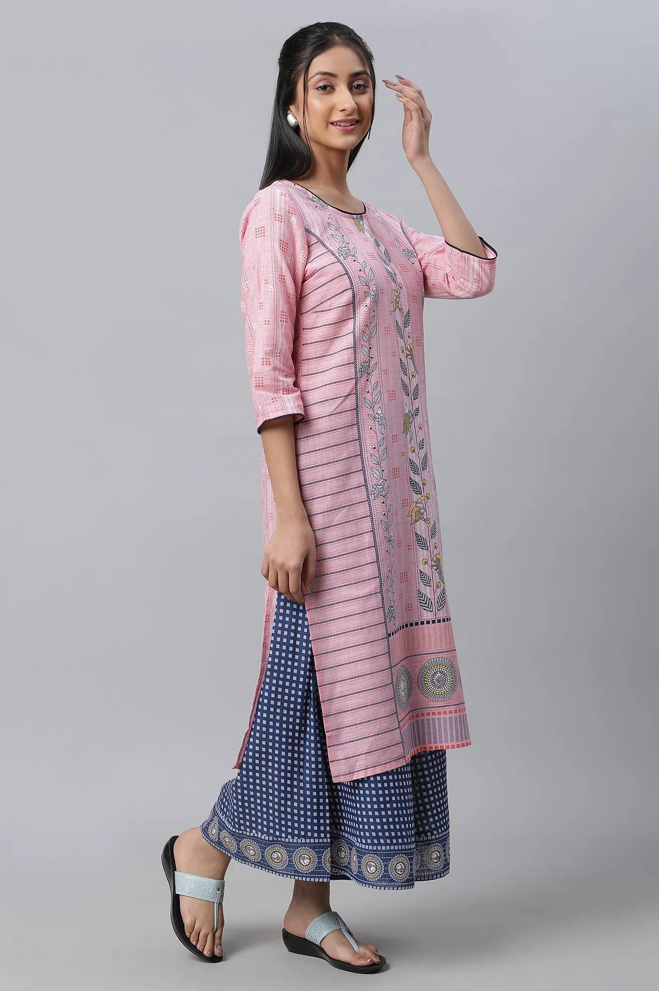 Pink Printed Kurta, Culottes & Dupatta Set