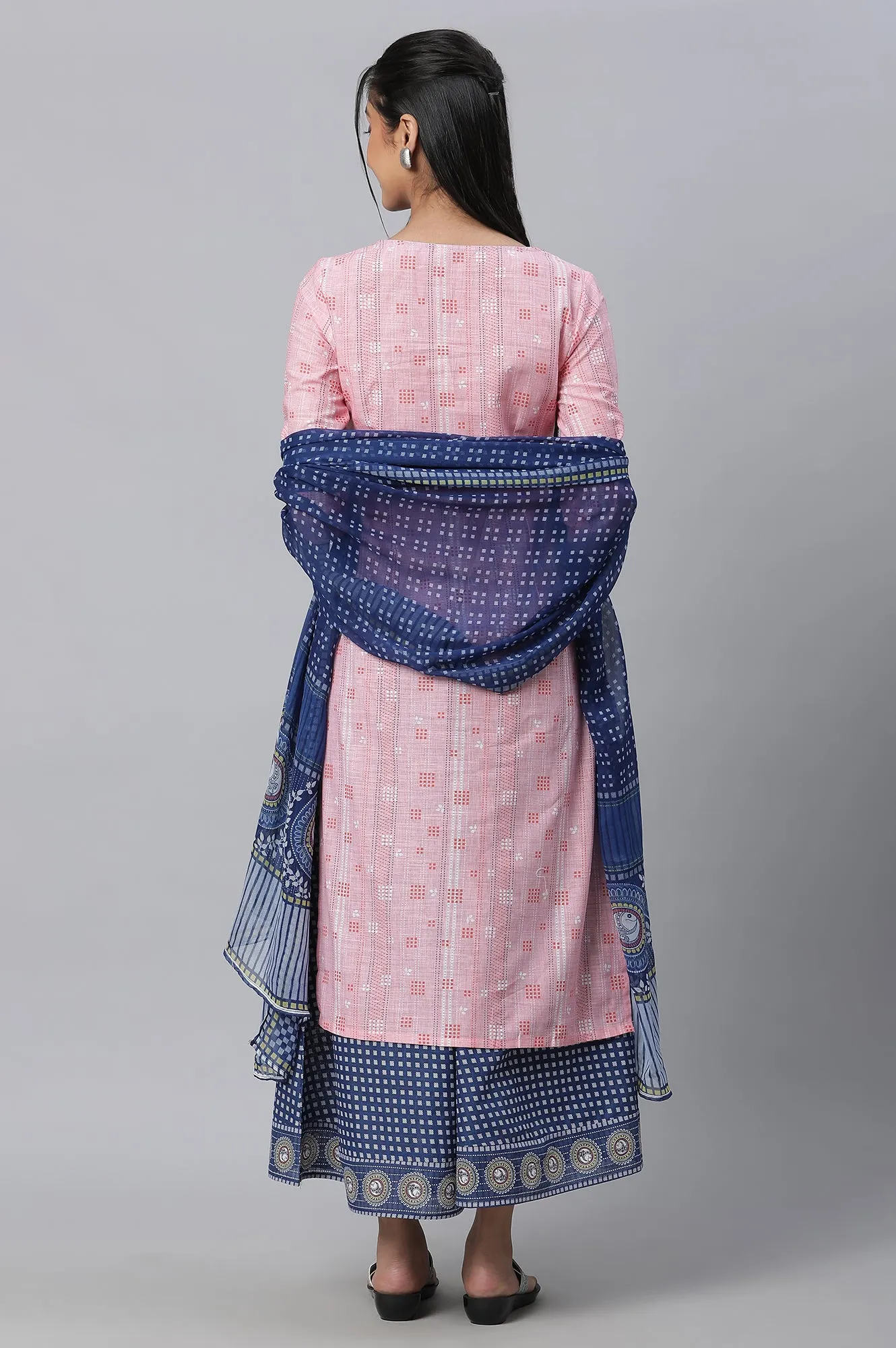 Pink Printed Kurta, Culottes & Dupatta Set