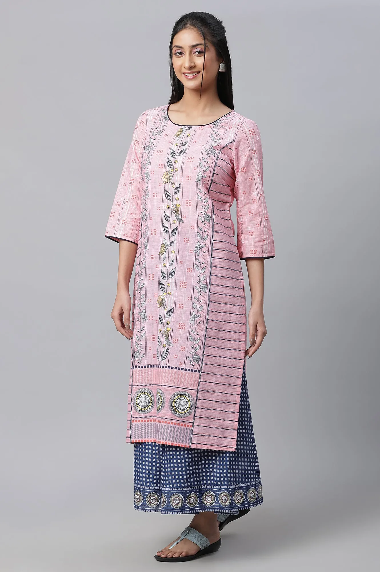 Pink Printed Kurta, Culottes & Dupatta Set