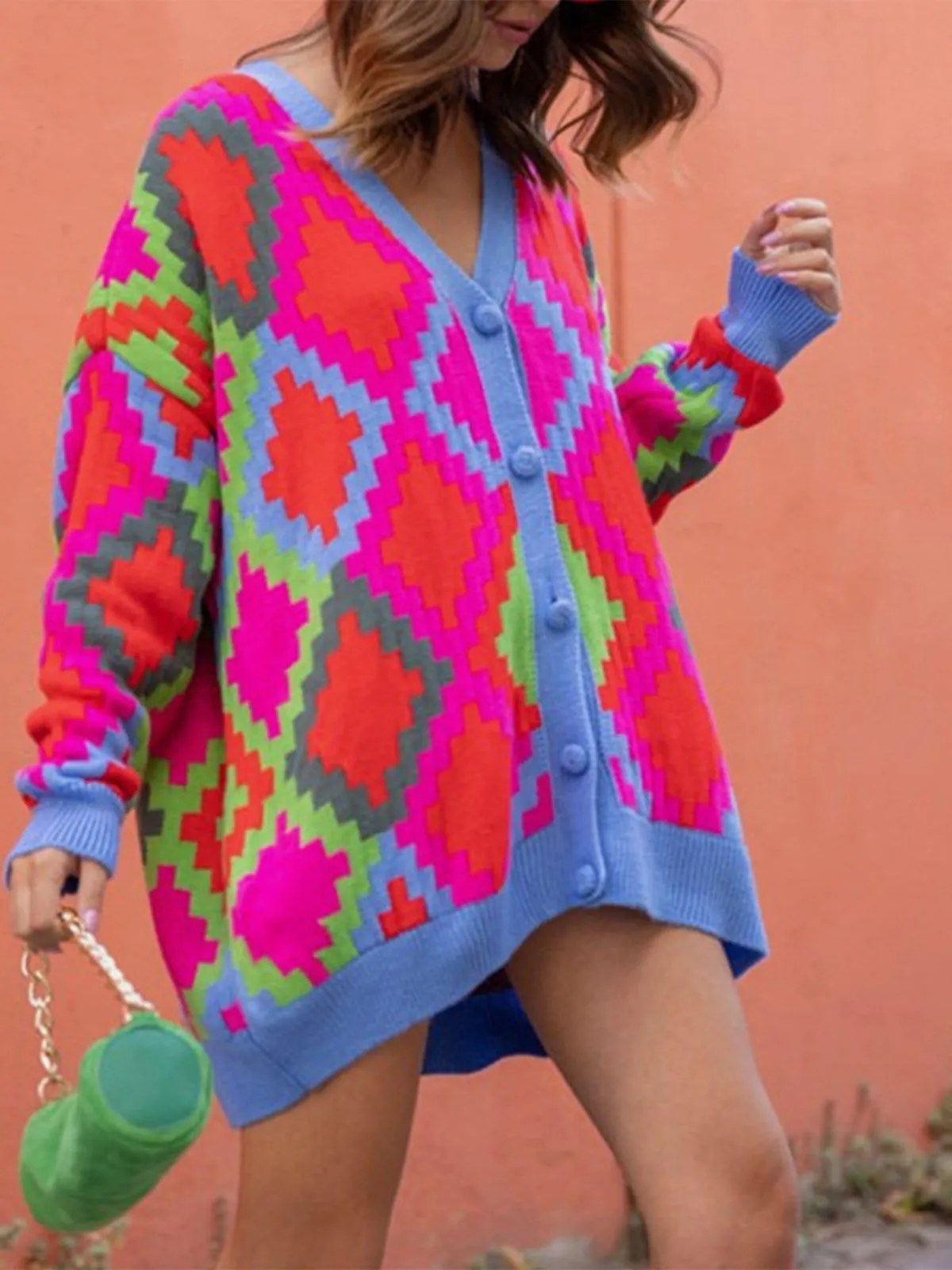 Pixel Plaid Cardigan Sweater