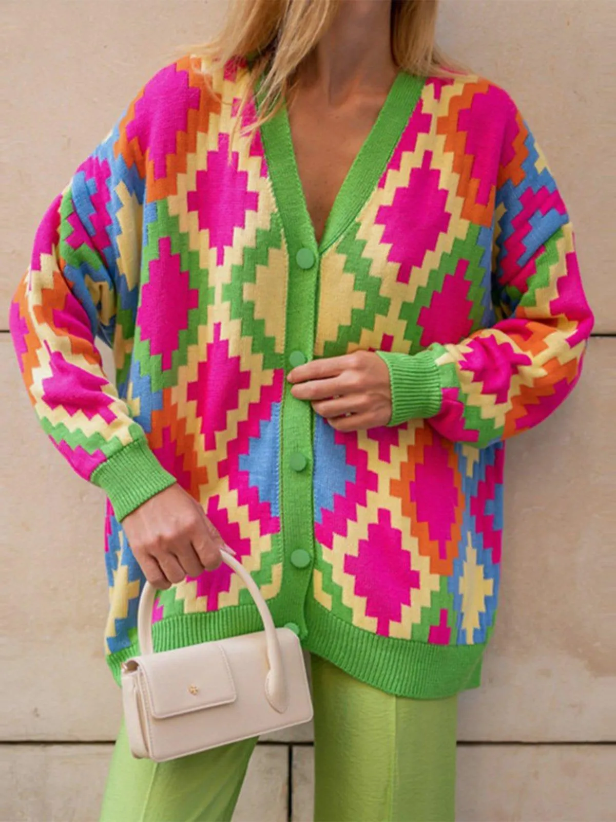 Pixel Plaid Cardigan Sweater