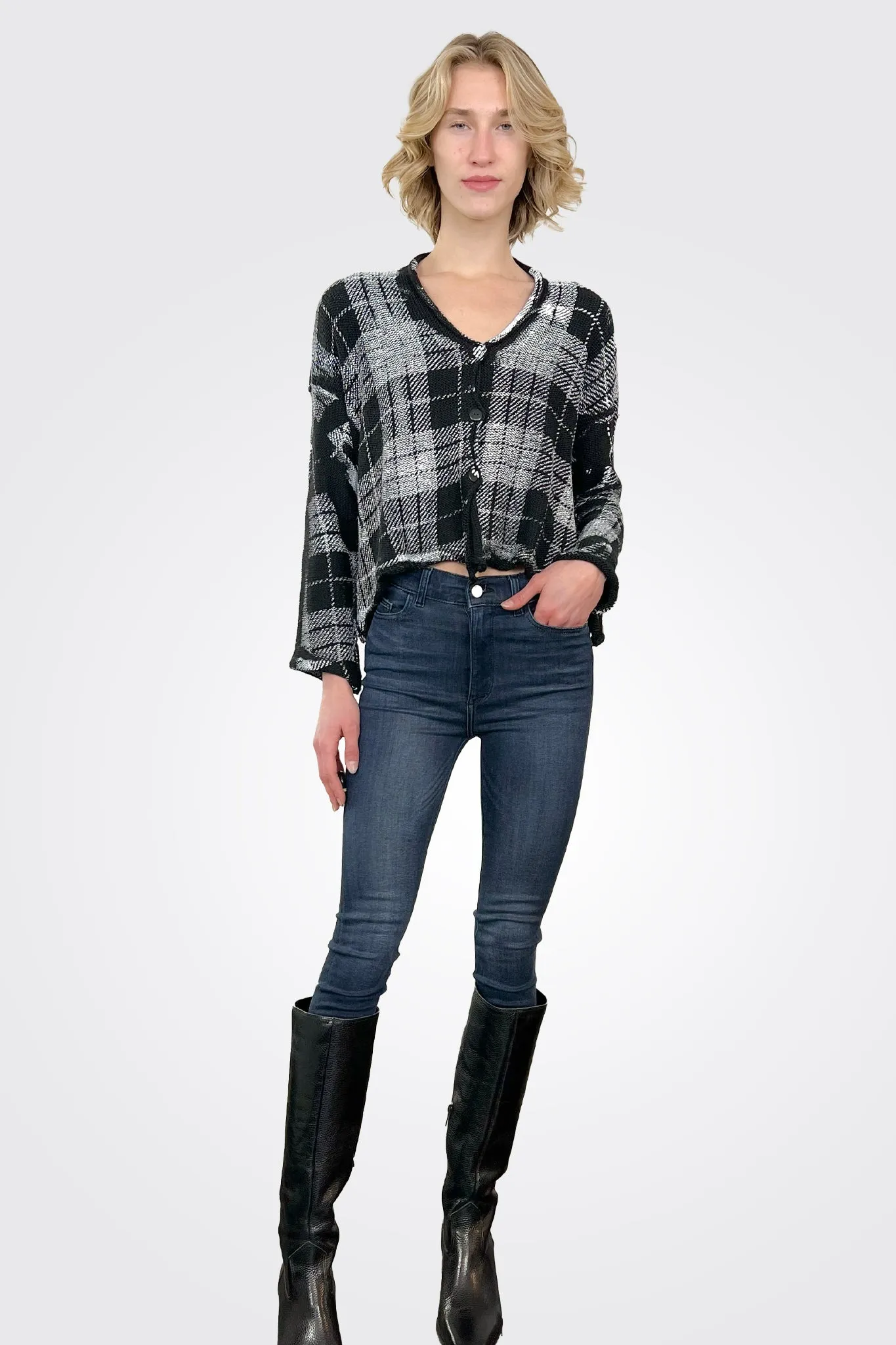 Plaid Cardigan - White / Black