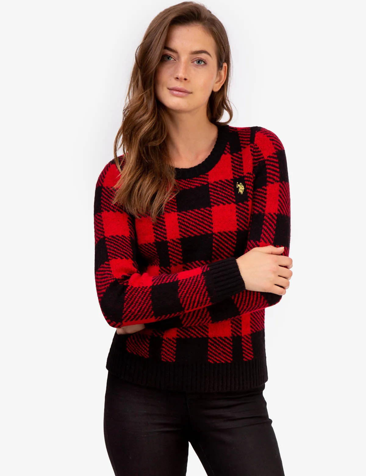 PLAID CREW NECK SWEATER