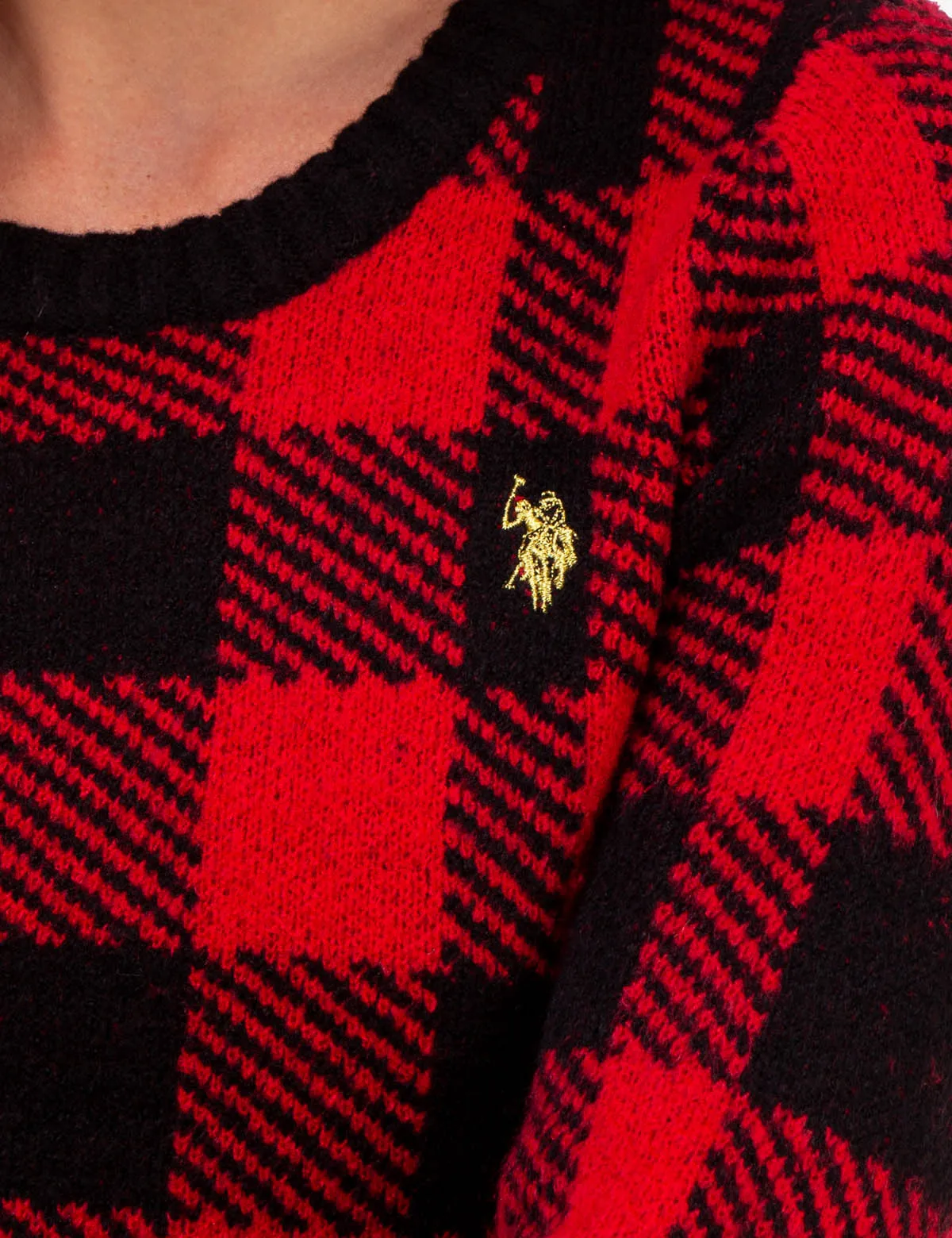 PLAID CREW NECK SWEATER