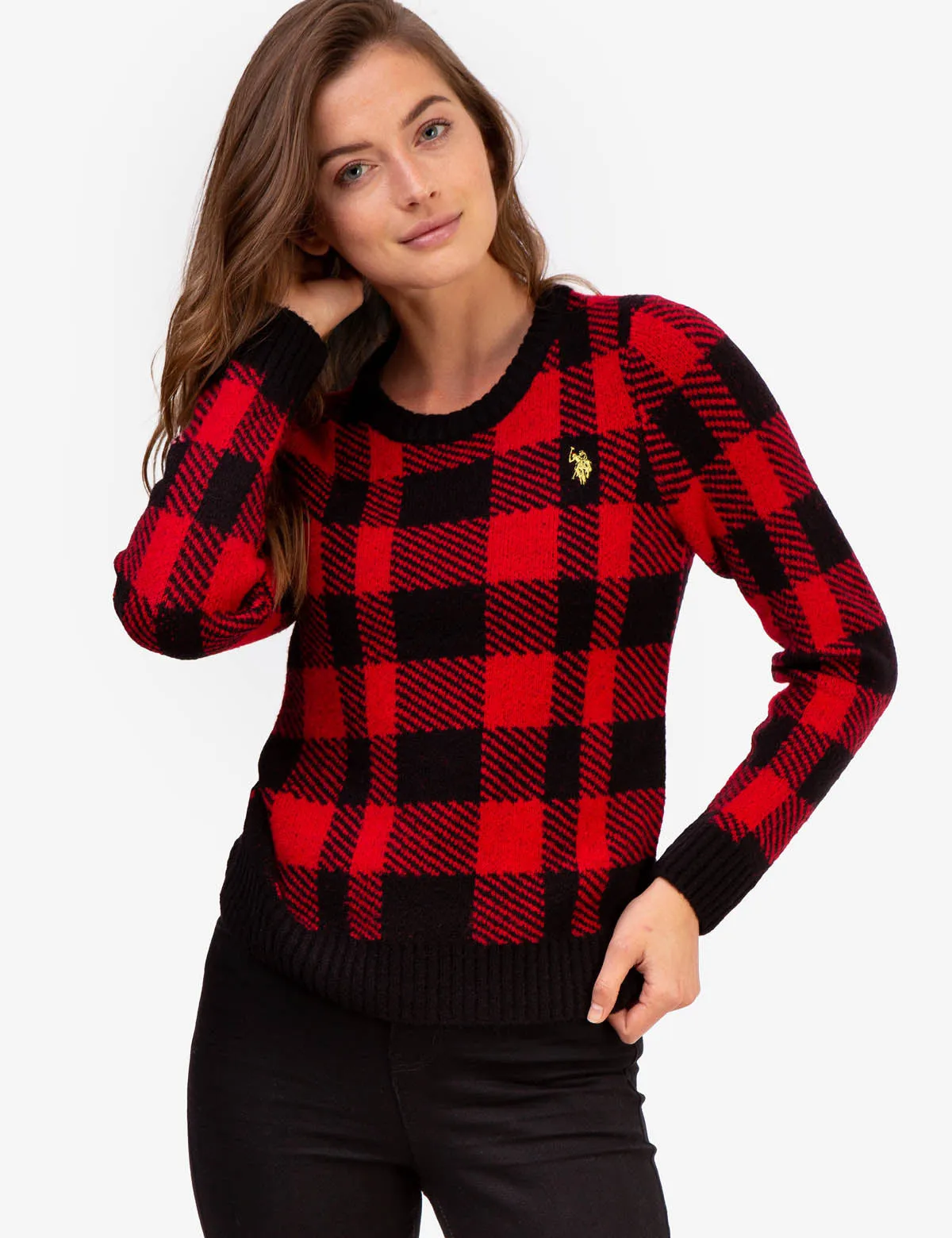 PLAID CREW NECK SWEATER