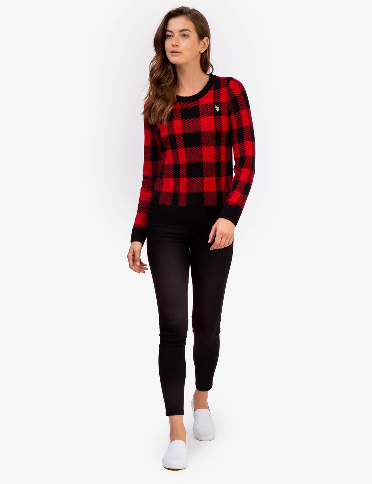 PLAID CREW NECK SWEATER