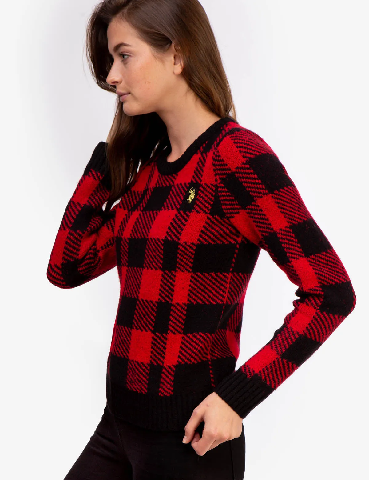 PLAID CREW NECK SWEATER
