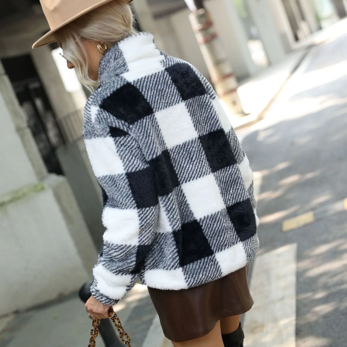 Plaid Print Zipper Front Pullover Sweatshirt