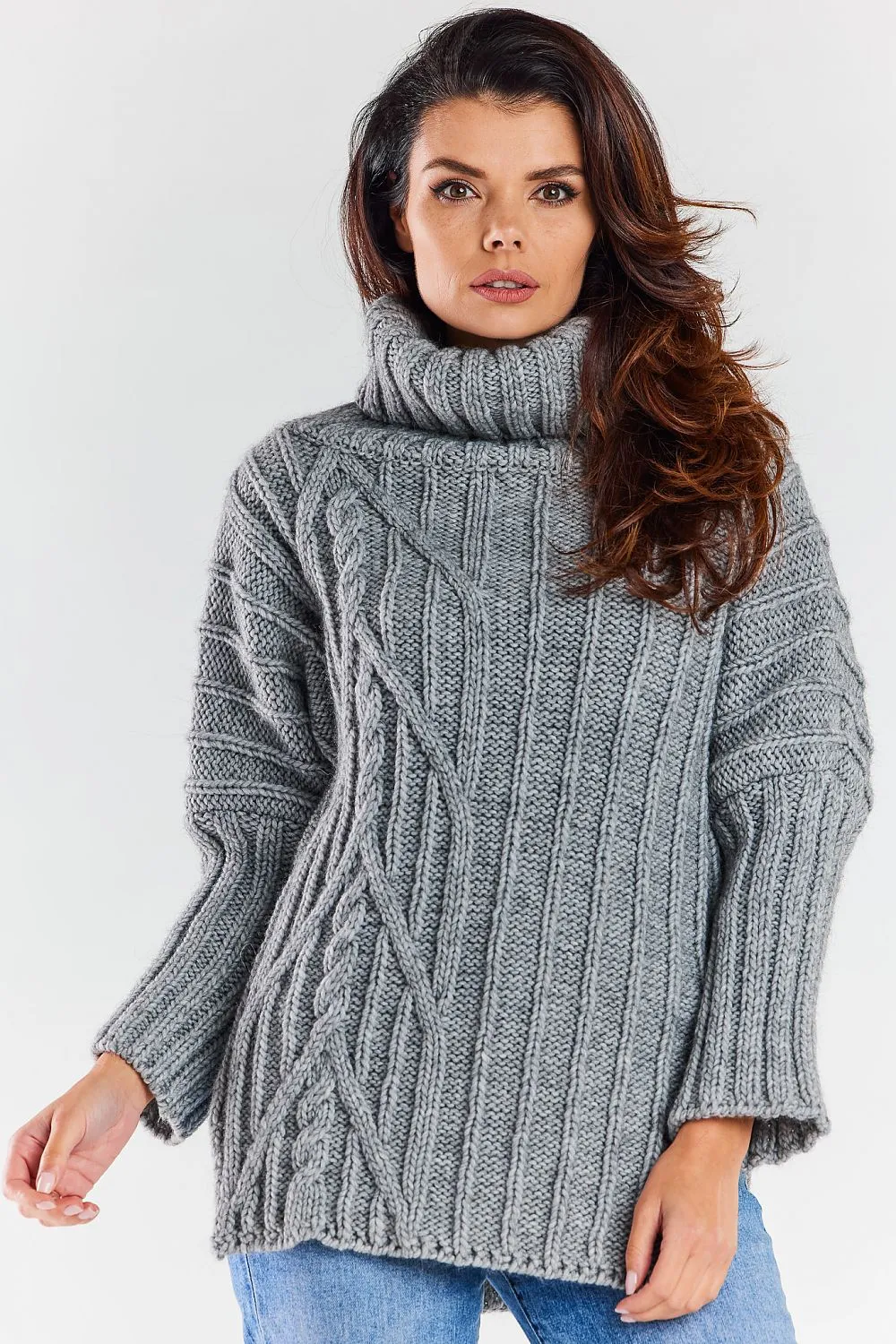 Plaid Turtleneck Slit Sweater