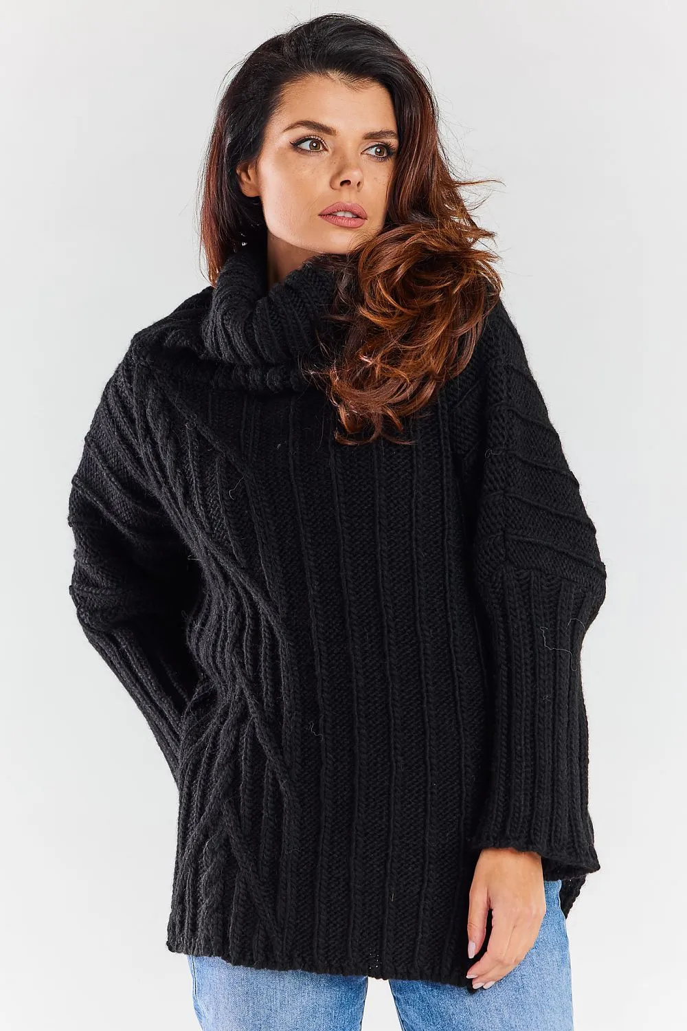 Plaid Turtleneck Slit Sweater