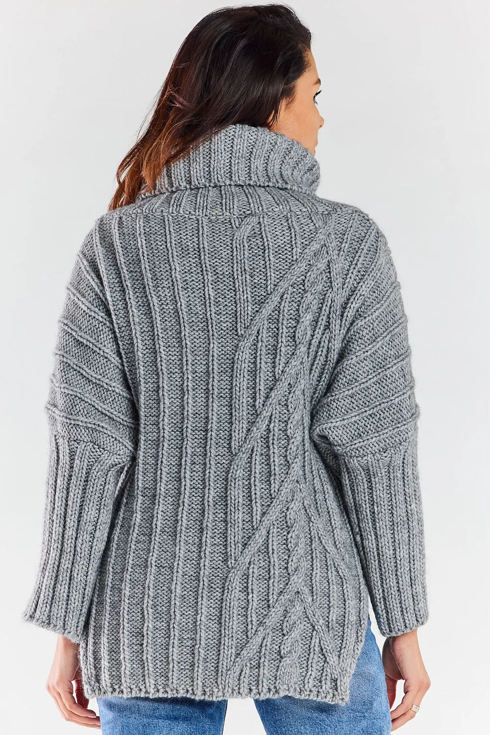 Plaid Turtleneck Slit Sweater