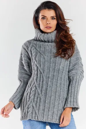 Plaid Turtleneck Slit Sweater