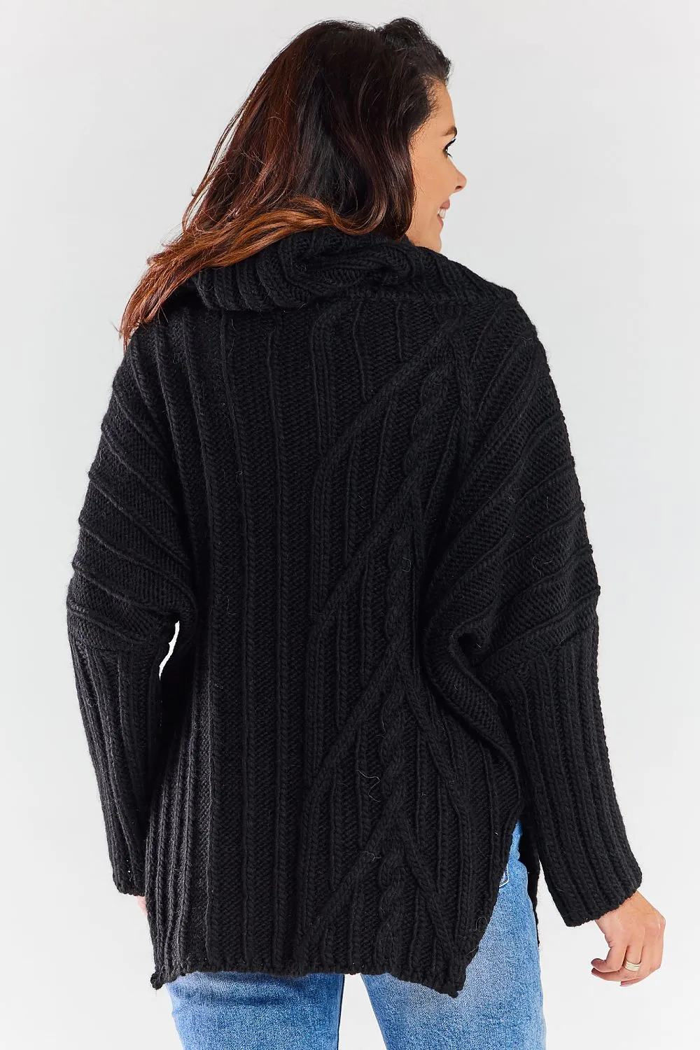 Plaid Turtleneck Slit Sweater
