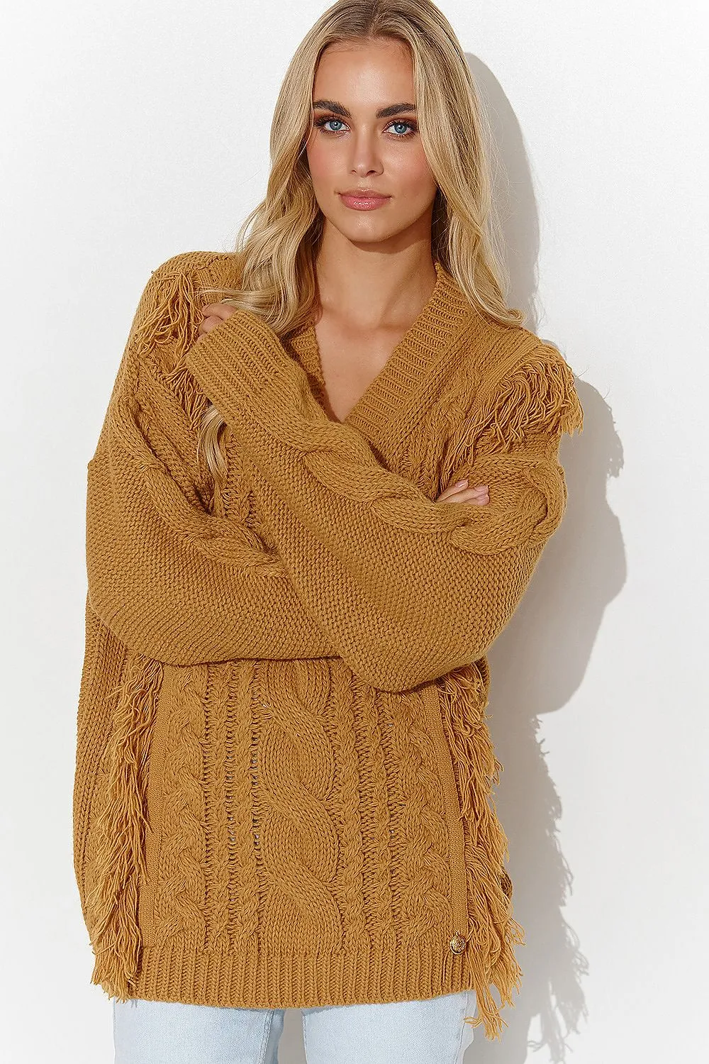 Plaid Weave Heart-Neck Sweater