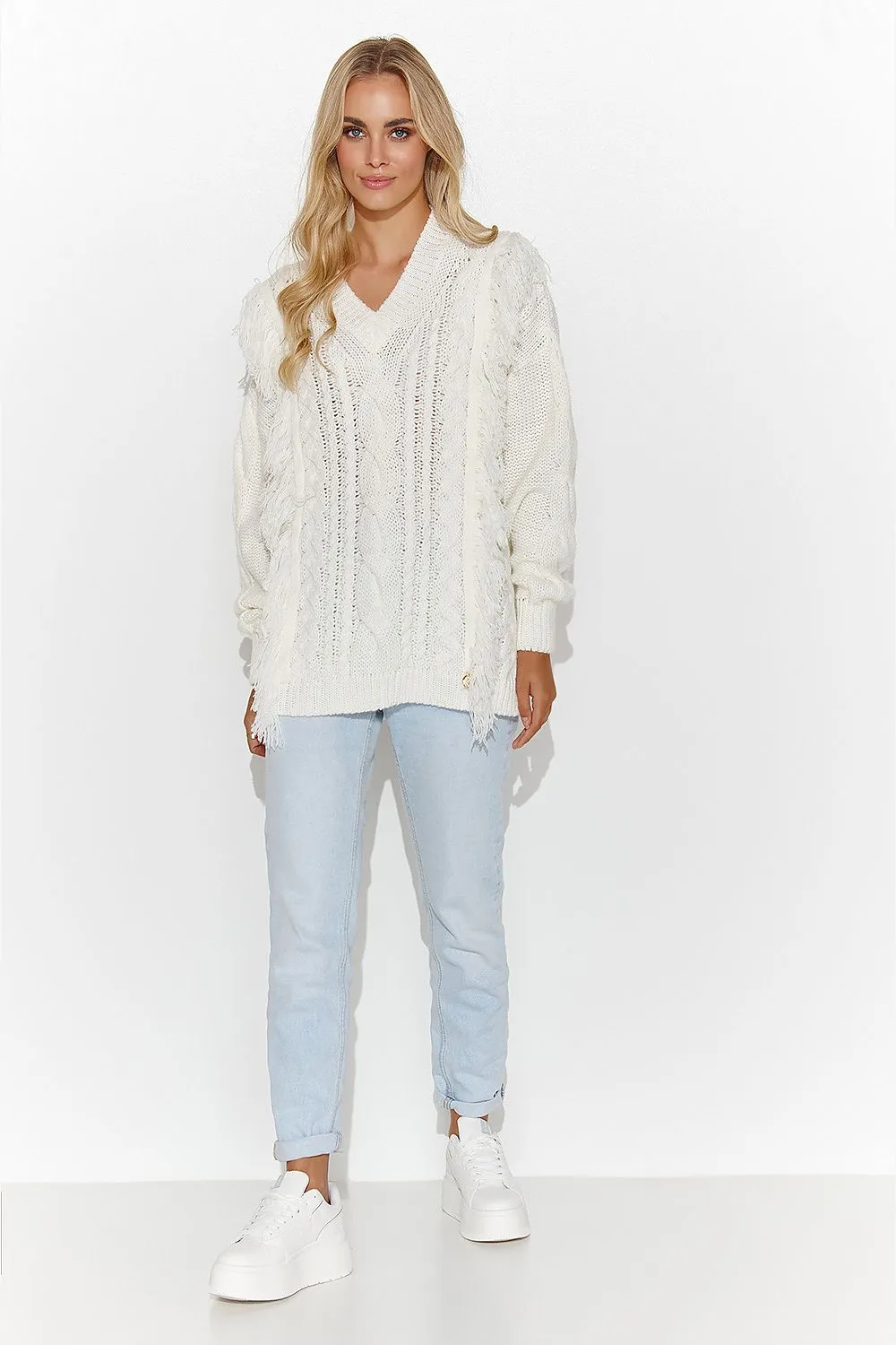 Plaid Weave Heart-Neck Sweater