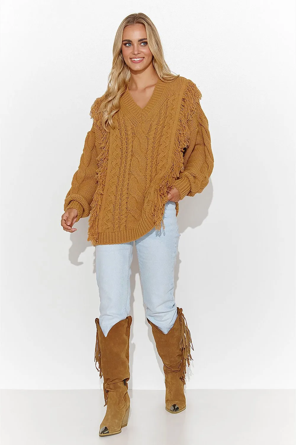 Plaid Weave Heart-Neck Sweater