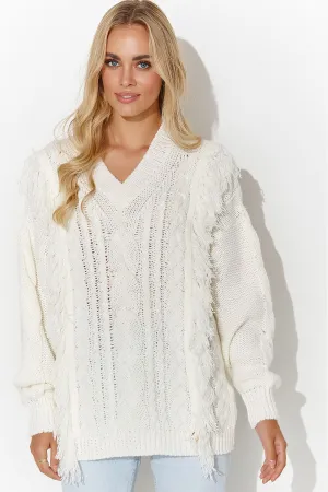 Plaid Weave Heart-Neck Sweater
