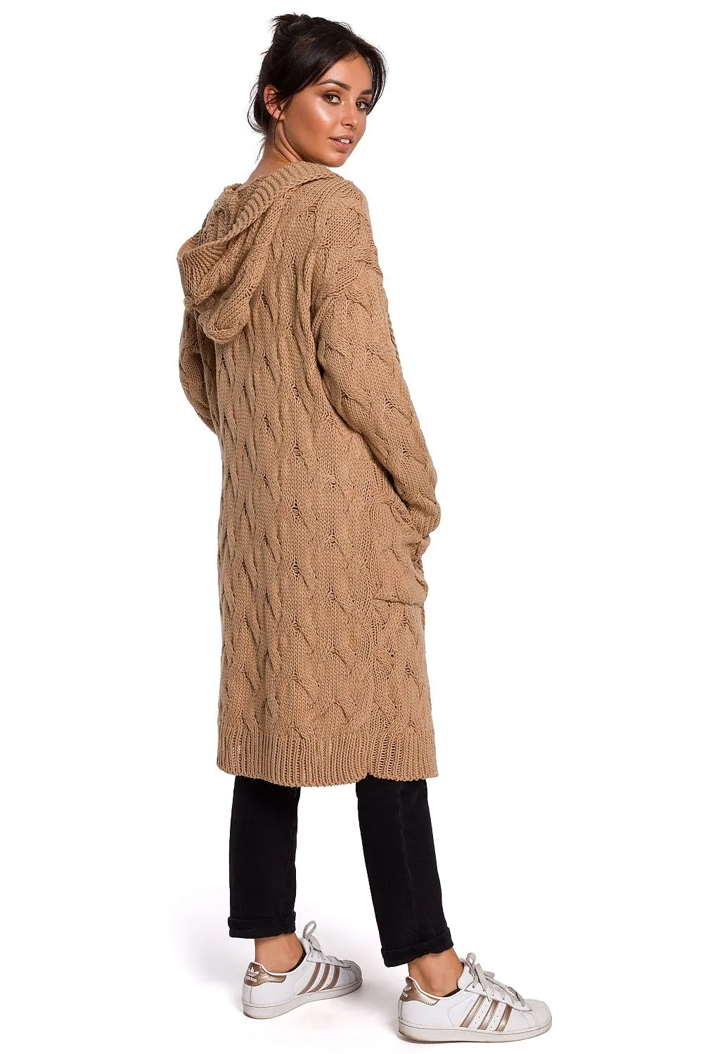 Plaid Weave Long Cardigan with Hood