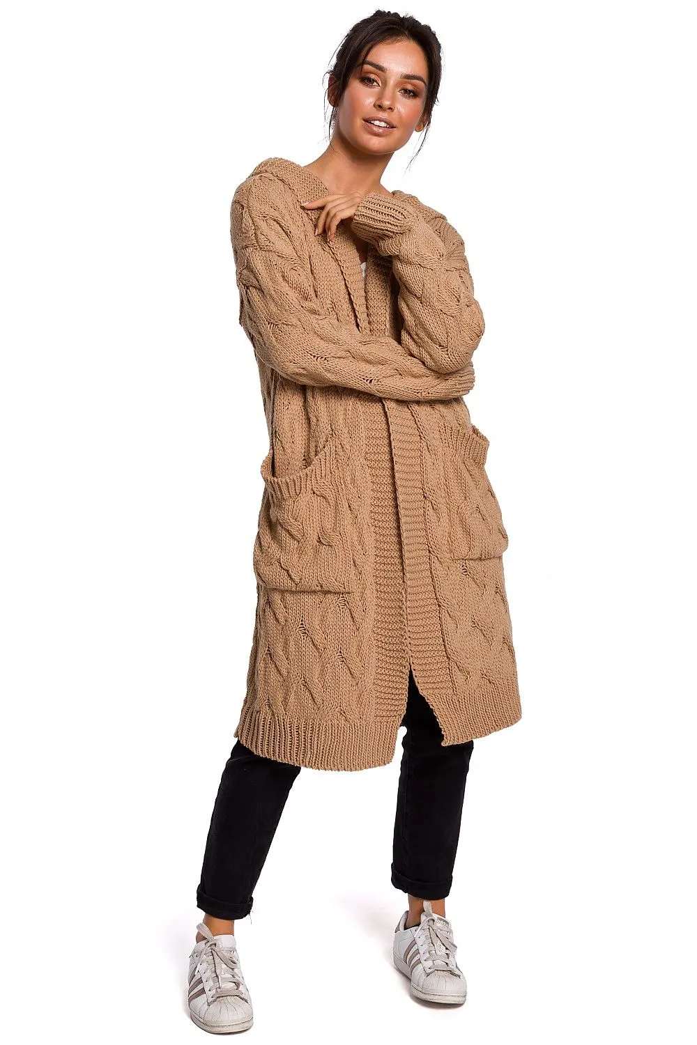 Plaid Weave Long Cardigan with Hood
