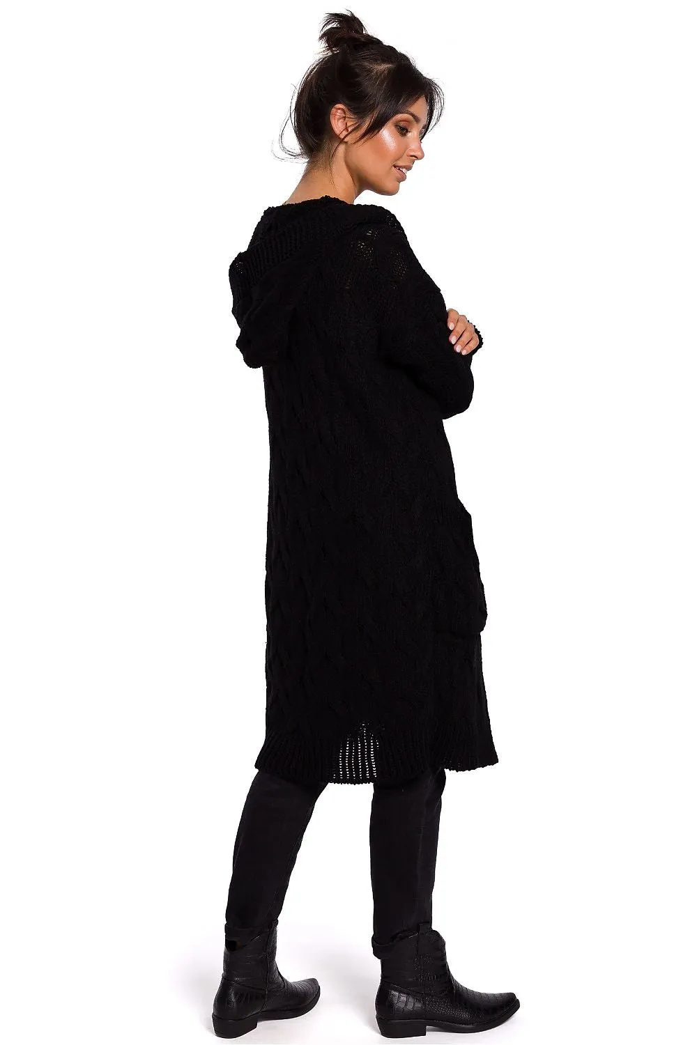 Plaid Weave Long Cardigan with Hood