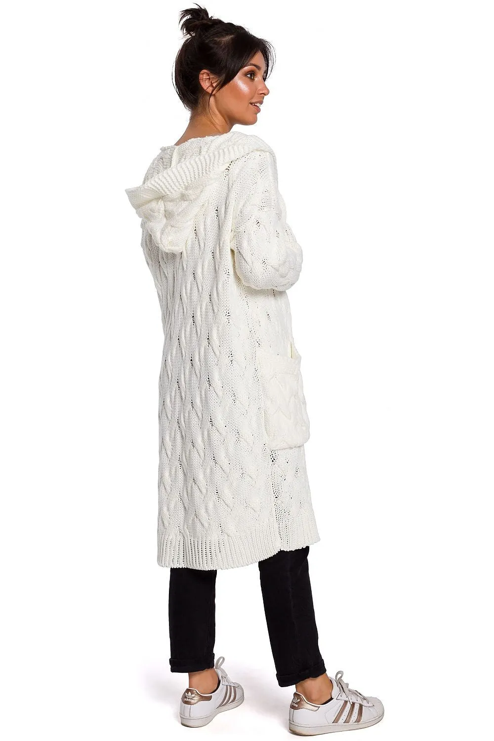 Plaid Weave Long Cardigan with Hood
