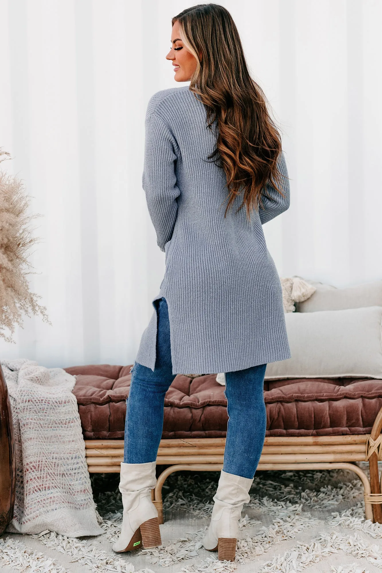 Planning Ahead Open Front Knitted Cardigan (Heather Grey)