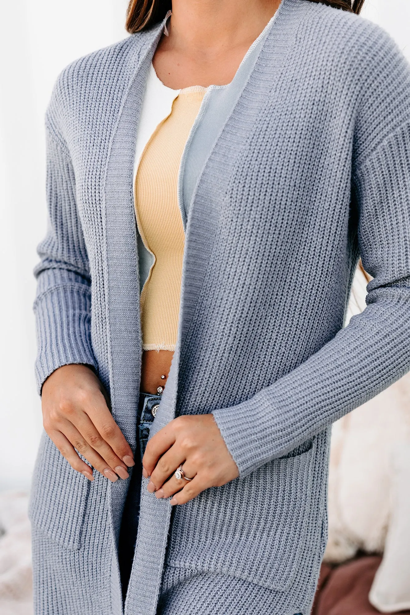 Planning Ahead Open Front Knitted Cardigan (Heather Grey)