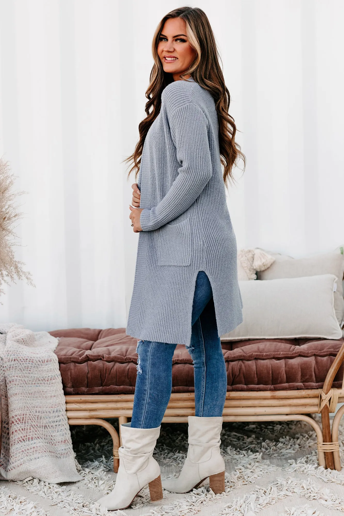 Planning Ahead Open Front Knitted Cardigan (Heather Grey)