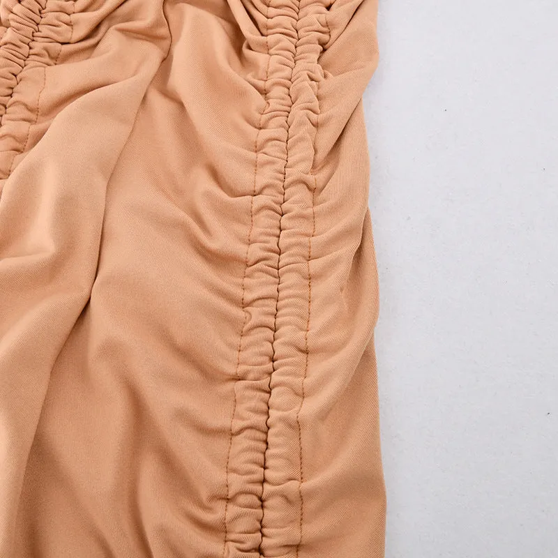 Pleated Sexy Long Sleeve Deep V Sexy Dress Womenswear